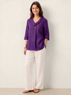 100% Linen Asymmetric Collar Inverted Pleat Top OTTILIE