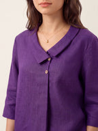 100% Linen Asymmetric Collar Inverted Pleat Top OTTILIE