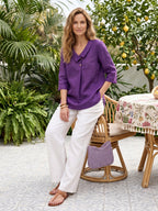 100% Linen Asymmetric Collar Inverted Pleat Top OTTILIE