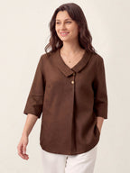 100% Linen Asymmetric Collar Inverted Pleat Top OTTILIE