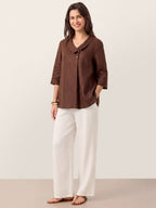 100% Linen Asymmetric Collar Inverted Pleat Top OTTILIE