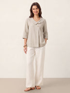 100% Linen Asymmetric Collar Inverted Pleat Top OTTILIE