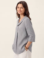 100% Linen Asymmetric Collar Inverted Pleat Top OTTILIE