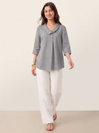100% Linen Asymmetric Collar Inverted Pleat Top OTTILIE