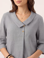 100% Linen Asymmetric Collar Inverted Pleat Top OTTILIE