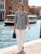 100% Linen Asymmetric Collar Inverted Pleat Top OTTILIE