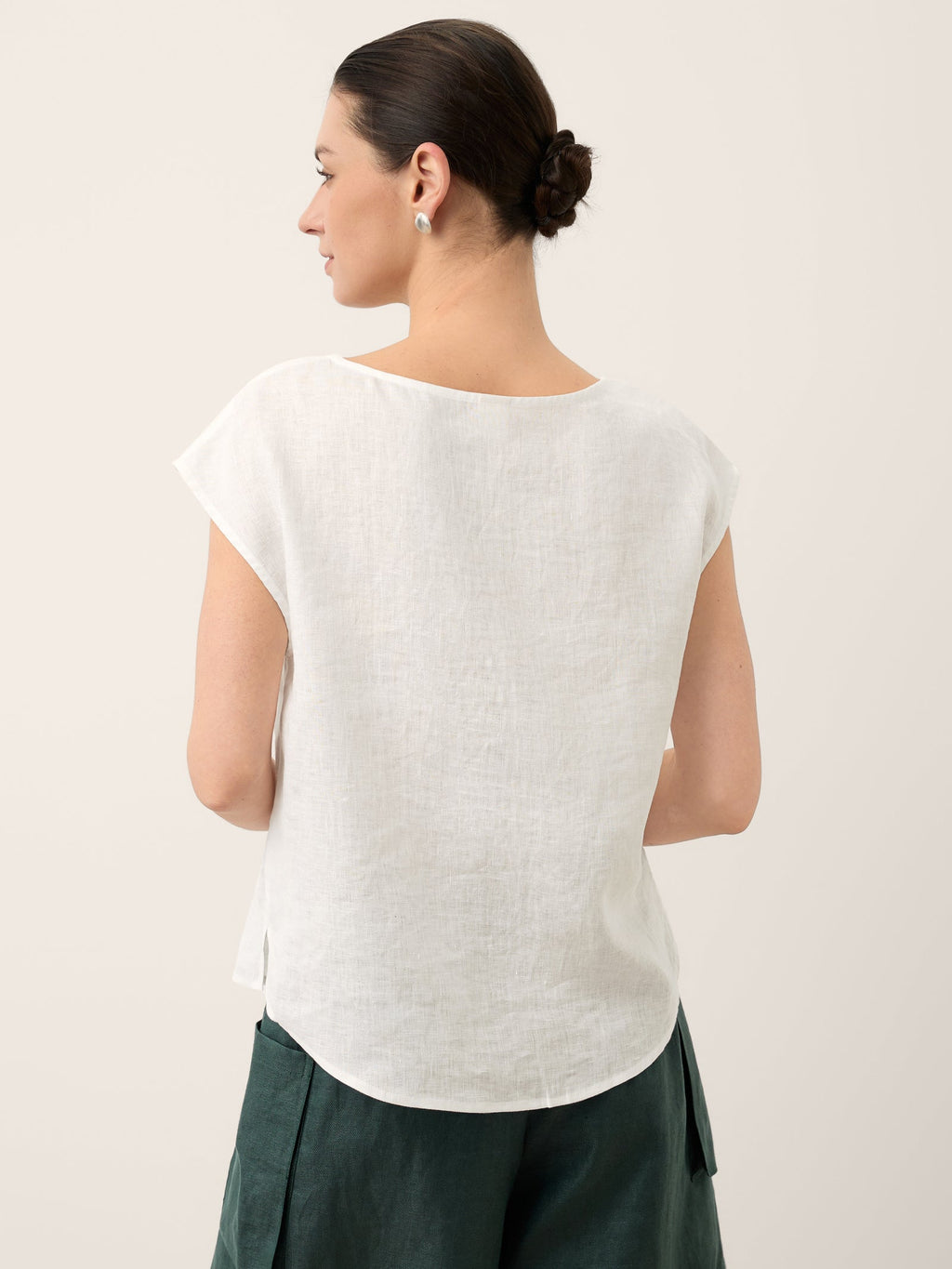 100% Linen Asymmetric Placket Cap Sleeve Top EVALINA