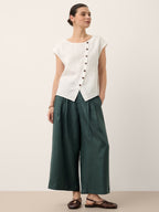 100% Linen Asymmetric Placket Cap Sleeve Top EVALINA