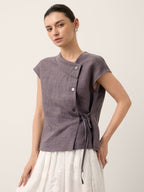100% Linen Asymmetric Wrap Tie Waist Top GRETCHEN