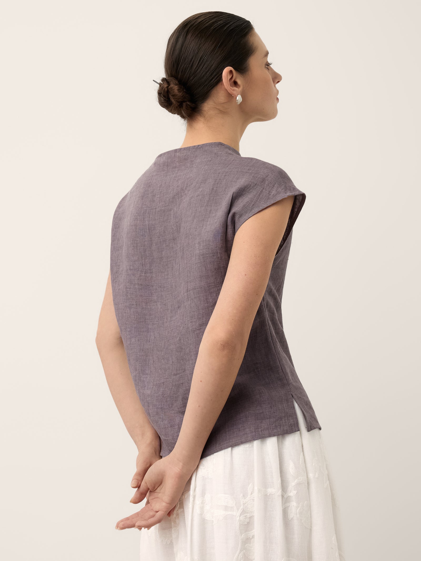 100% Linen Asymmetric Wrap Tie Waist Top GRETCHEN