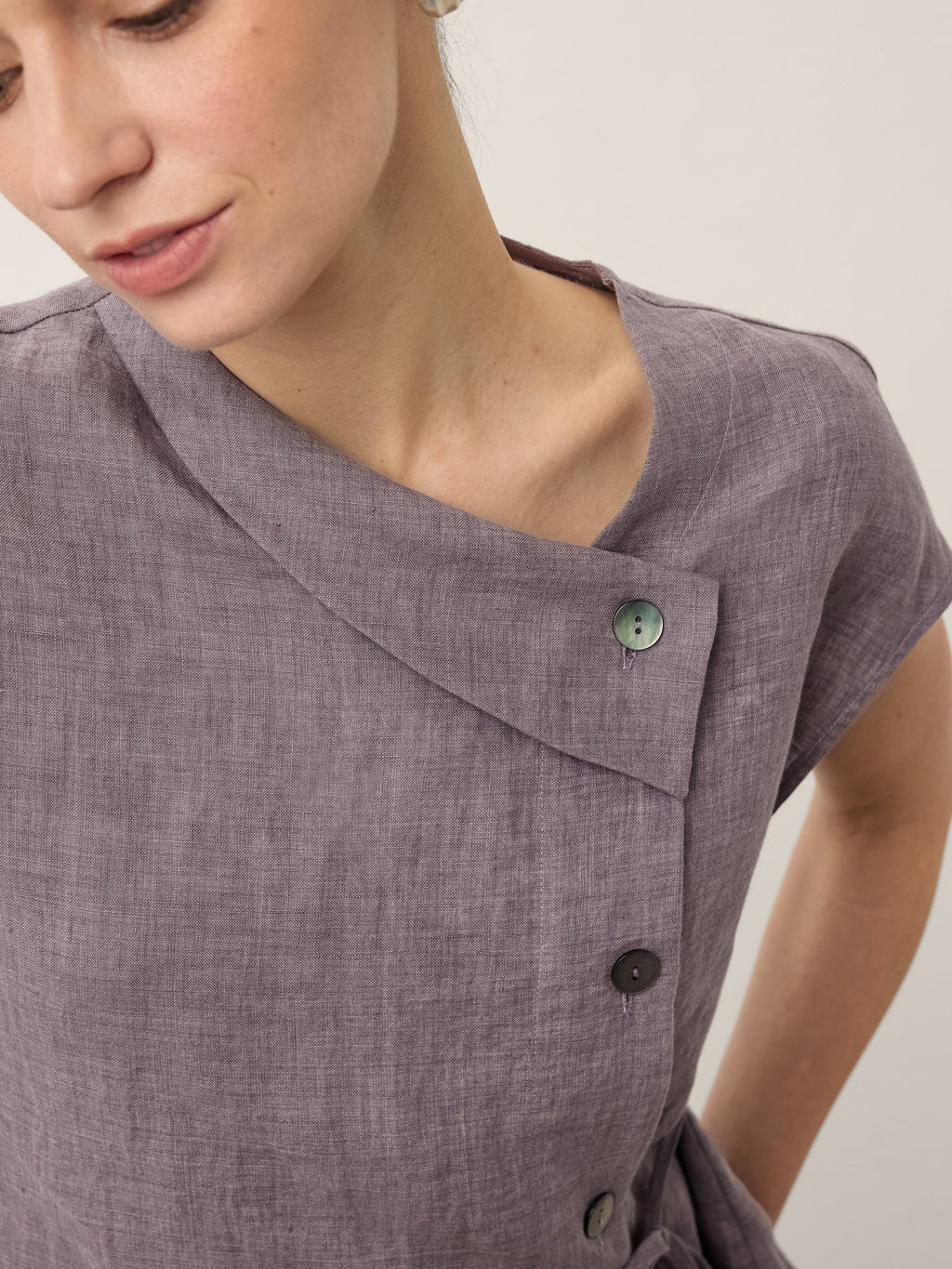 100% Linen Asymmetric Wrap Tie Waist Top GRETCHEN