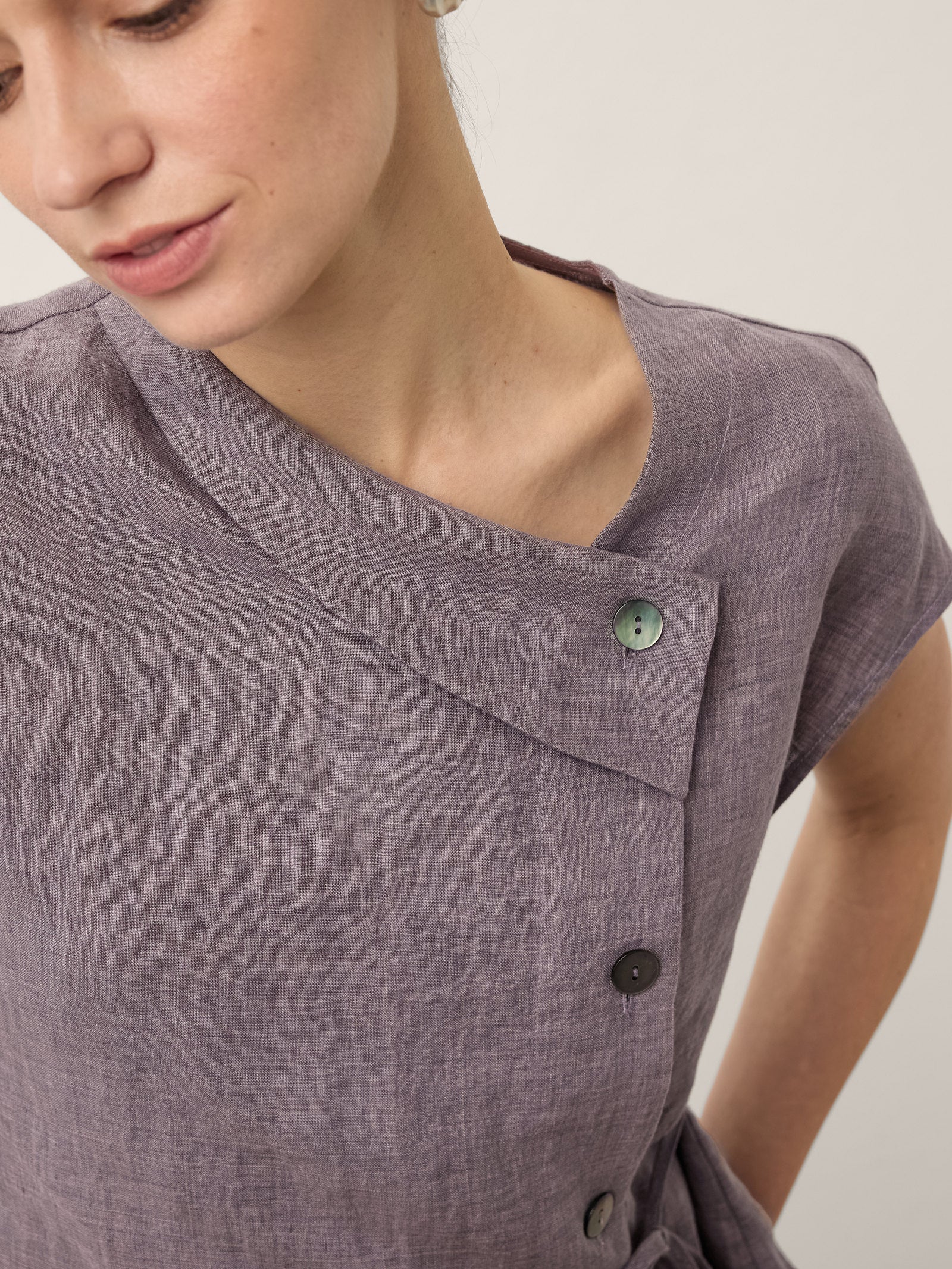 100% Linen Asymmetric Wrap Tie Waist Top GRETCHEN