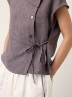 100% Linen Asymmetric Wrap Tie Waist Top GRETCHEN