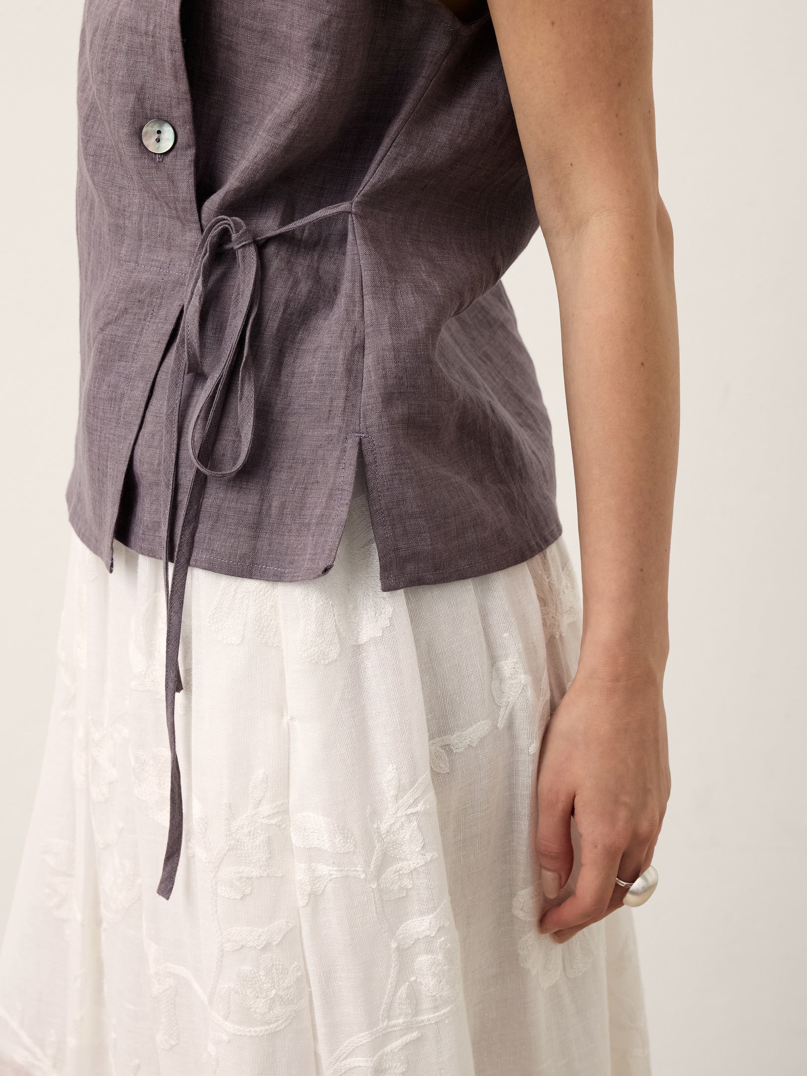 100% Linen Asymmetric Wrap Tie Waist Top GRETCHEN