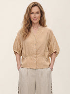 100% Linen Batwing Sleeve Peplum Shirt MIRELLA