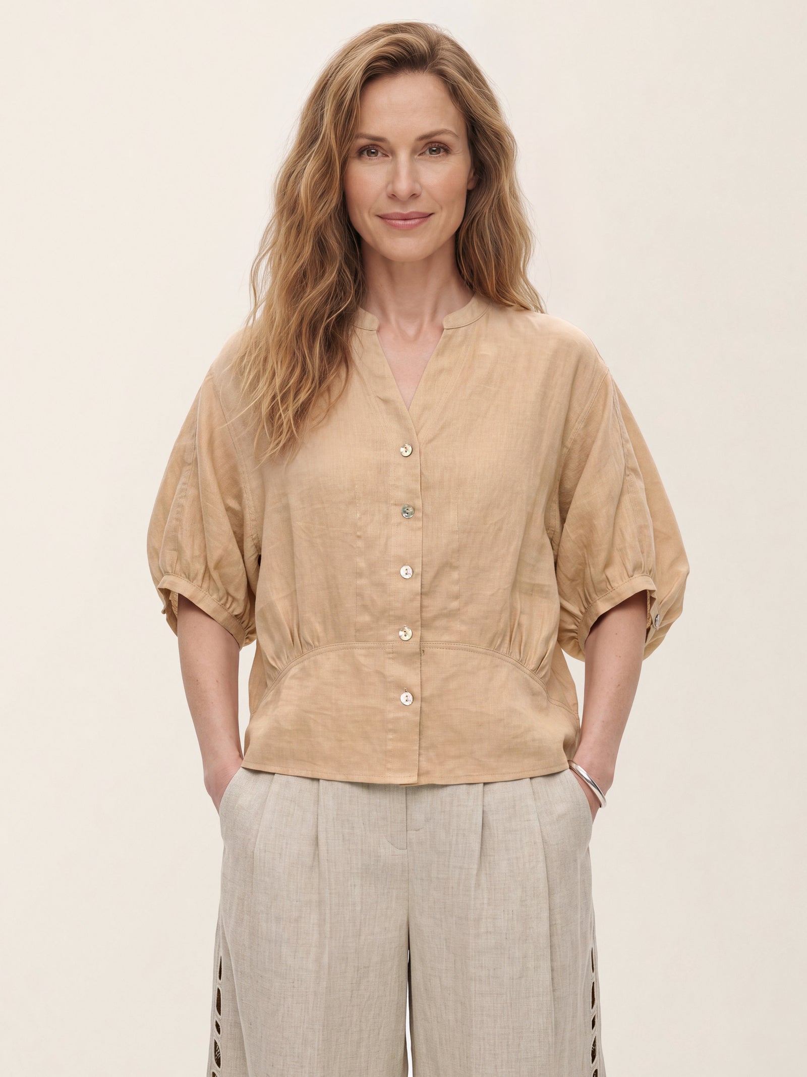 100% Linen Batwing Sleeve Peplum Shirt MIRELLA