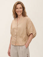100% Linen Batwing Sleeve Peplum Shirt MIRELLA