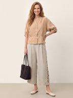 100% Linen Batwing Sleeve Peplum Shirt MIRELLA