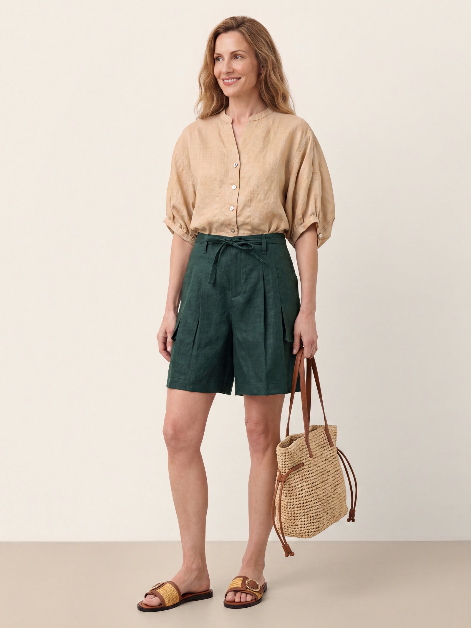 100% Linen Batwing Sleeve Peplum Shirt MIRELLA