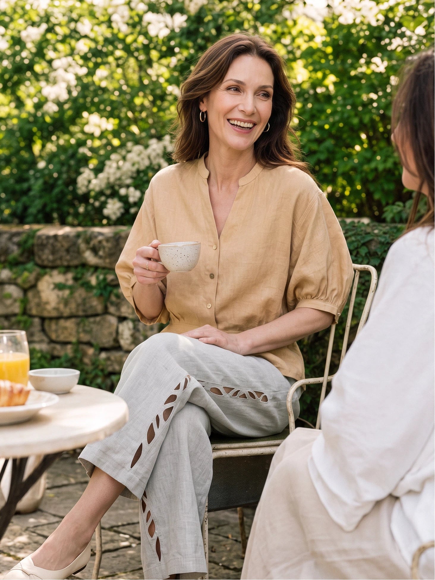 100% Linen Batwing Sleeve Peplum Shirt MIRELLA