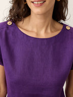 100% Linen Round Neck Button Detail Top ISABELLE