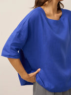 100% Linen Boatneck 3/4 Length Sleeve Top AURORA