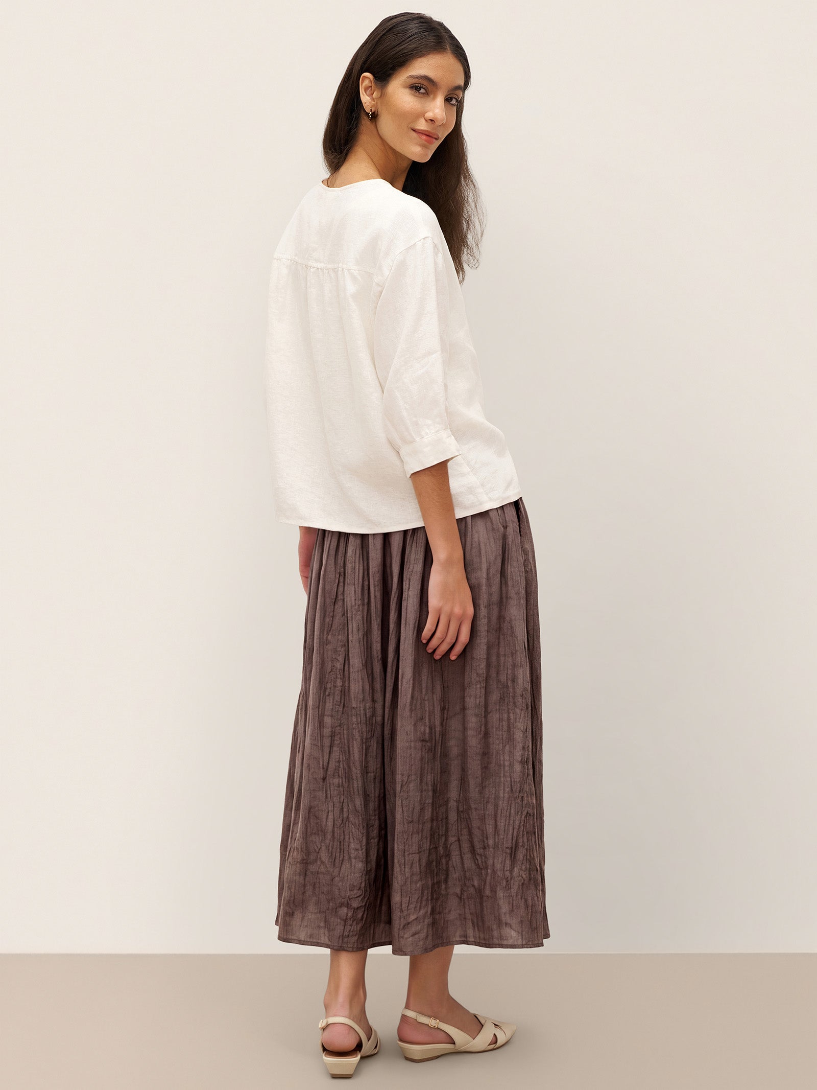 100% Linen Button-Front Drop Shoulder Shirt EASTER