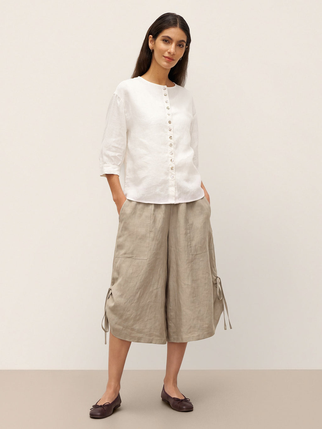 100% Linen Button-Front Drop Shoulder Shirt EASTER