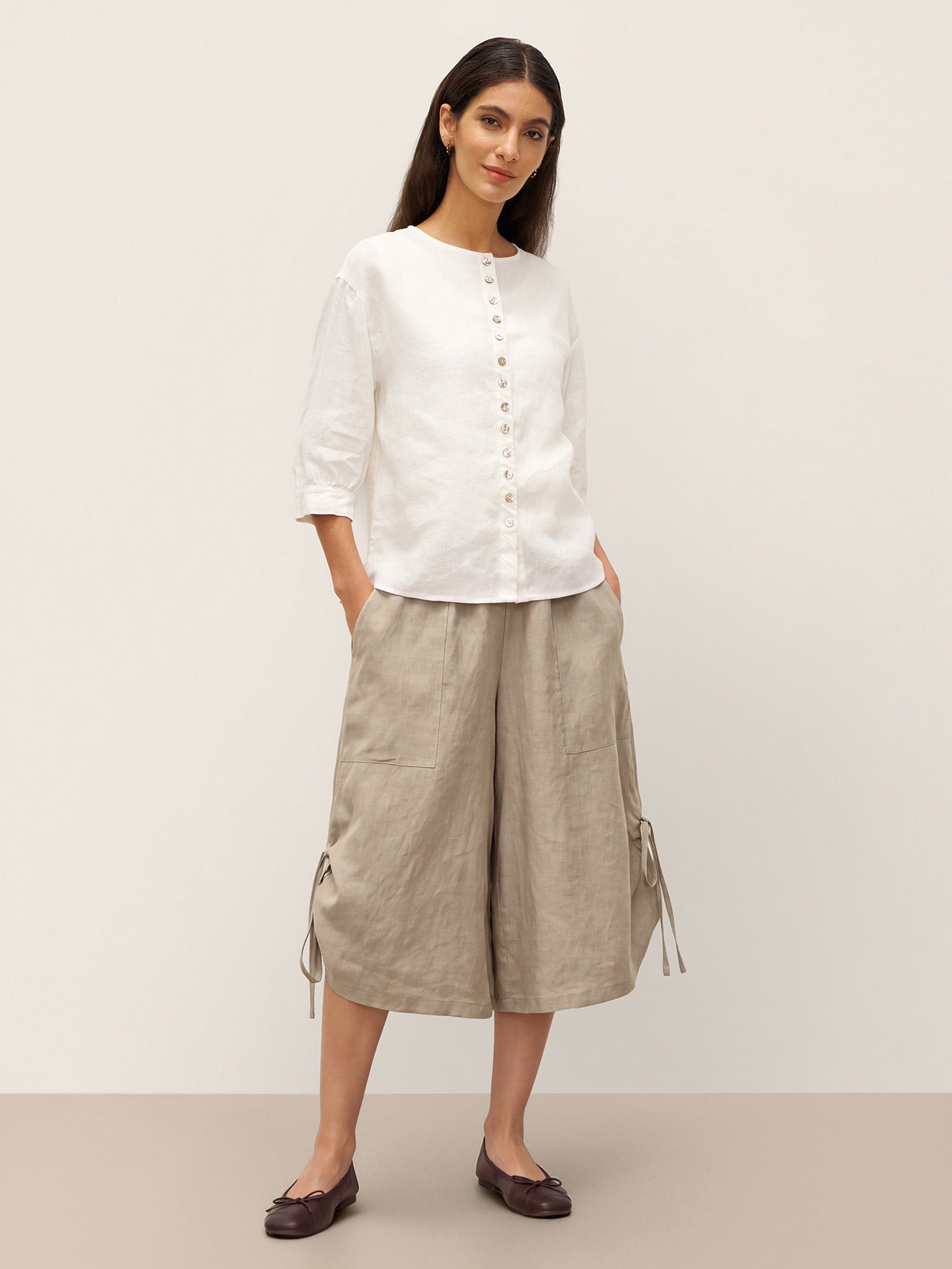 100% Linen Button-Front Drop Shoulder Shirt EASTER