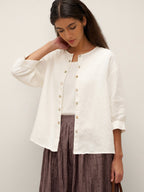 100% Linen Button-Front Drop Shoulder Shirt EASTER