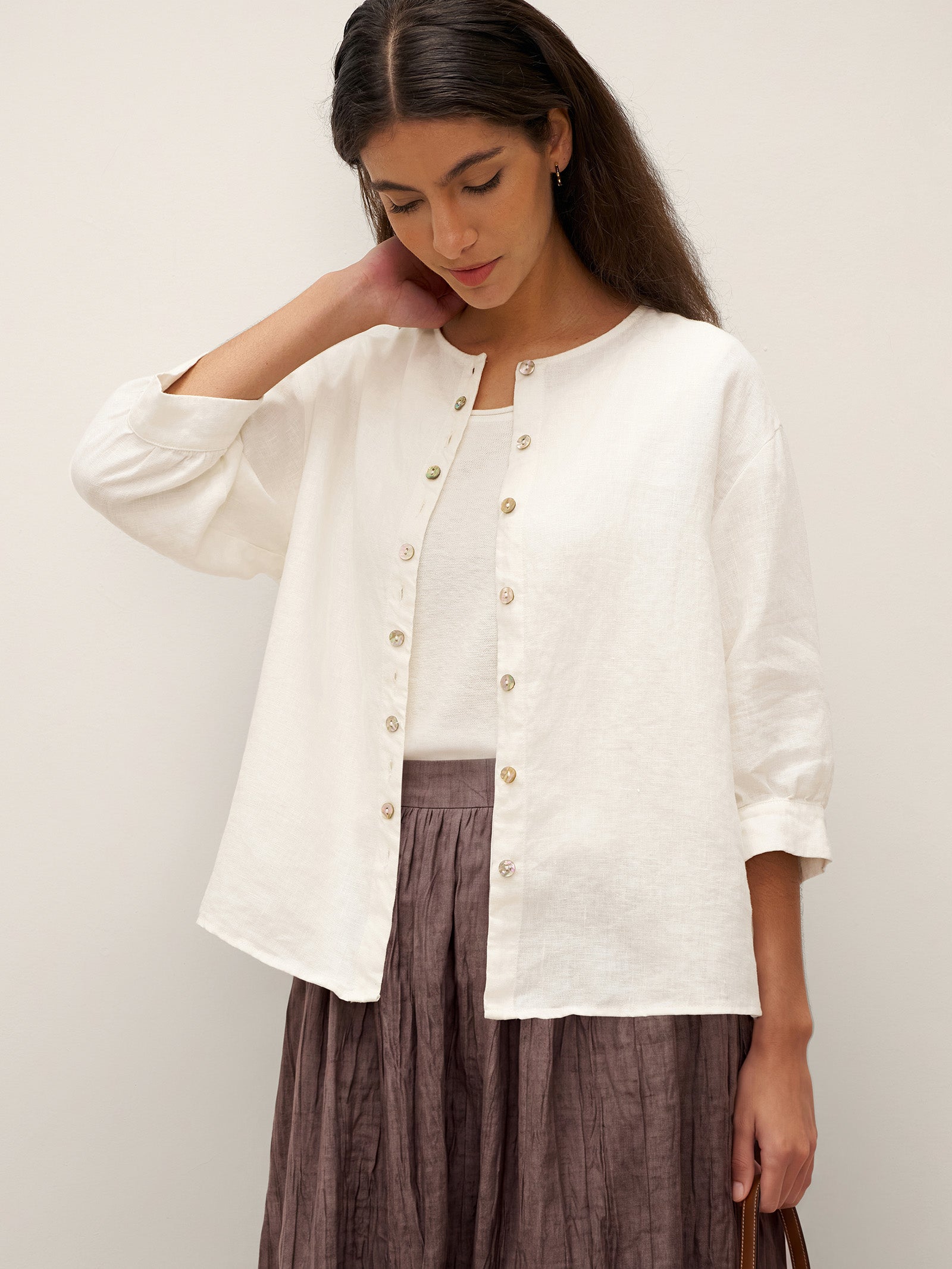 100% Linen Button-Front Drop Shoulder Shirt EASTER