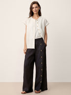 100% Linen Buttoned Slit-Hem Pants KATYA
