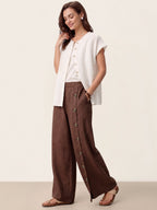 100% Linen Buttoned Slit-Hem Pants KATYA