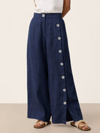 100% Linen Buttoned Slit-Hem Pants KATYA