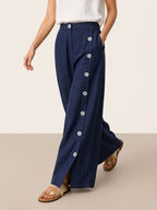 100% Linen Buttoned Slit-Hem Pants KATYA