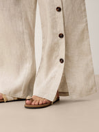100% Linen Buttoned Slit-Hem Pants KATYA