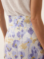 100% Linen Adjustable Wrap-Tie Carnation Print Skirt FRANCESCA