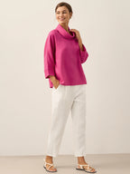 100% Linen Dropped Collar Long-Sleeve Top TRISTAN