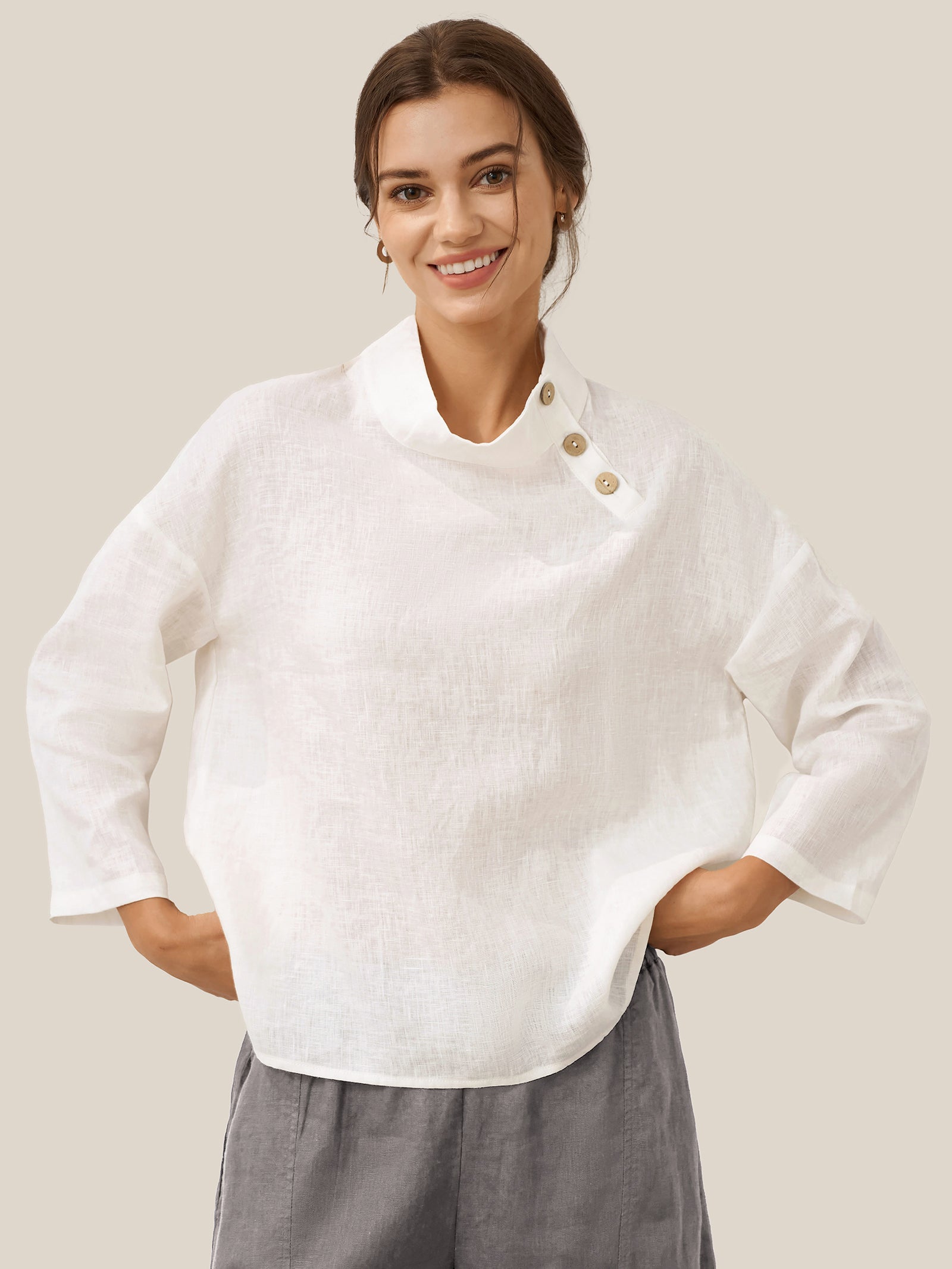 100% Linen Classic Side Neck Top CORA