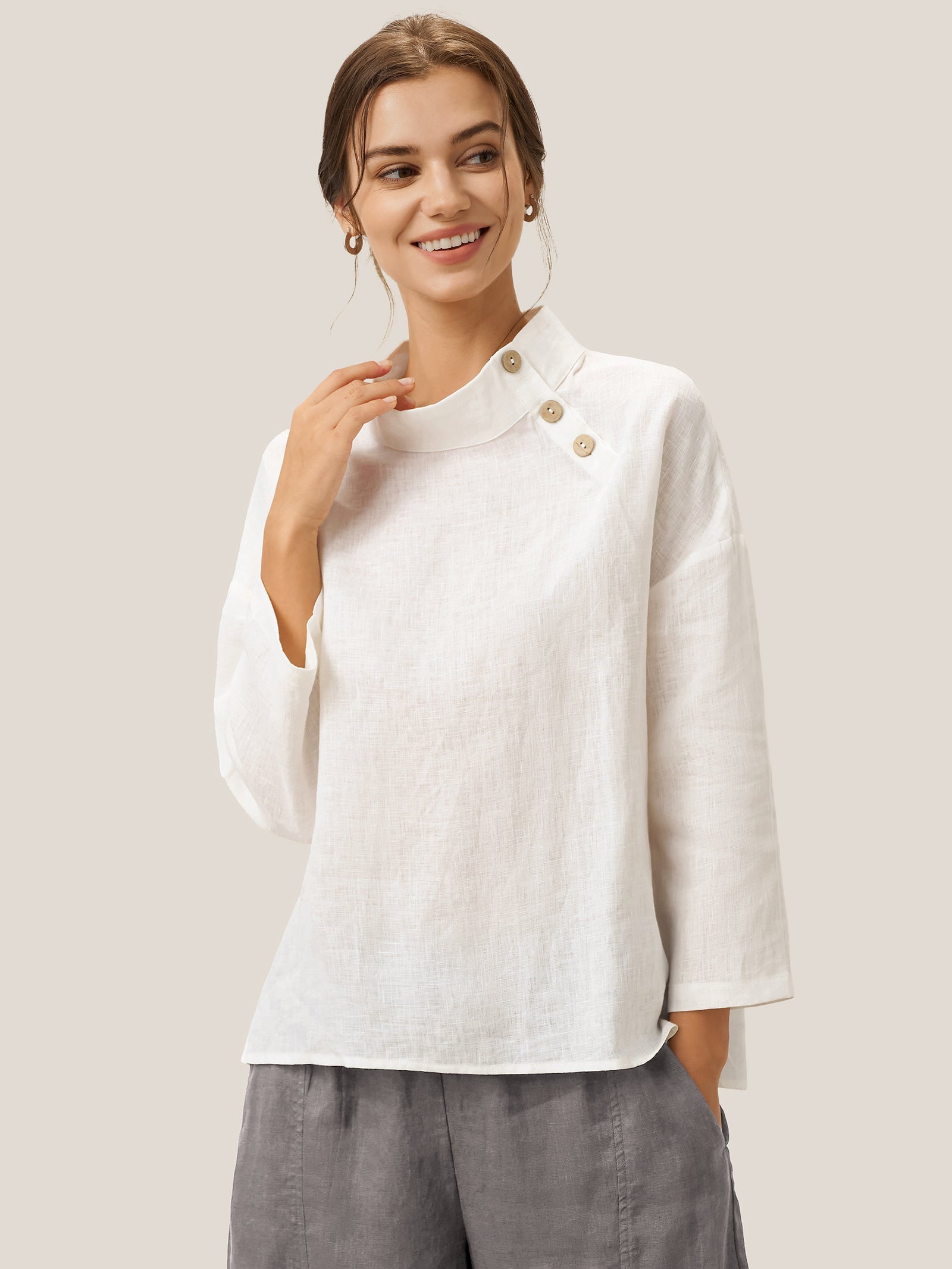 100% Linen Classic Side Neck Top CORA