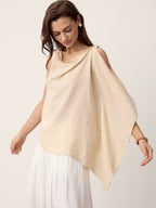 100% Linen Cowl-Neck Asymmetric Top LEVINA