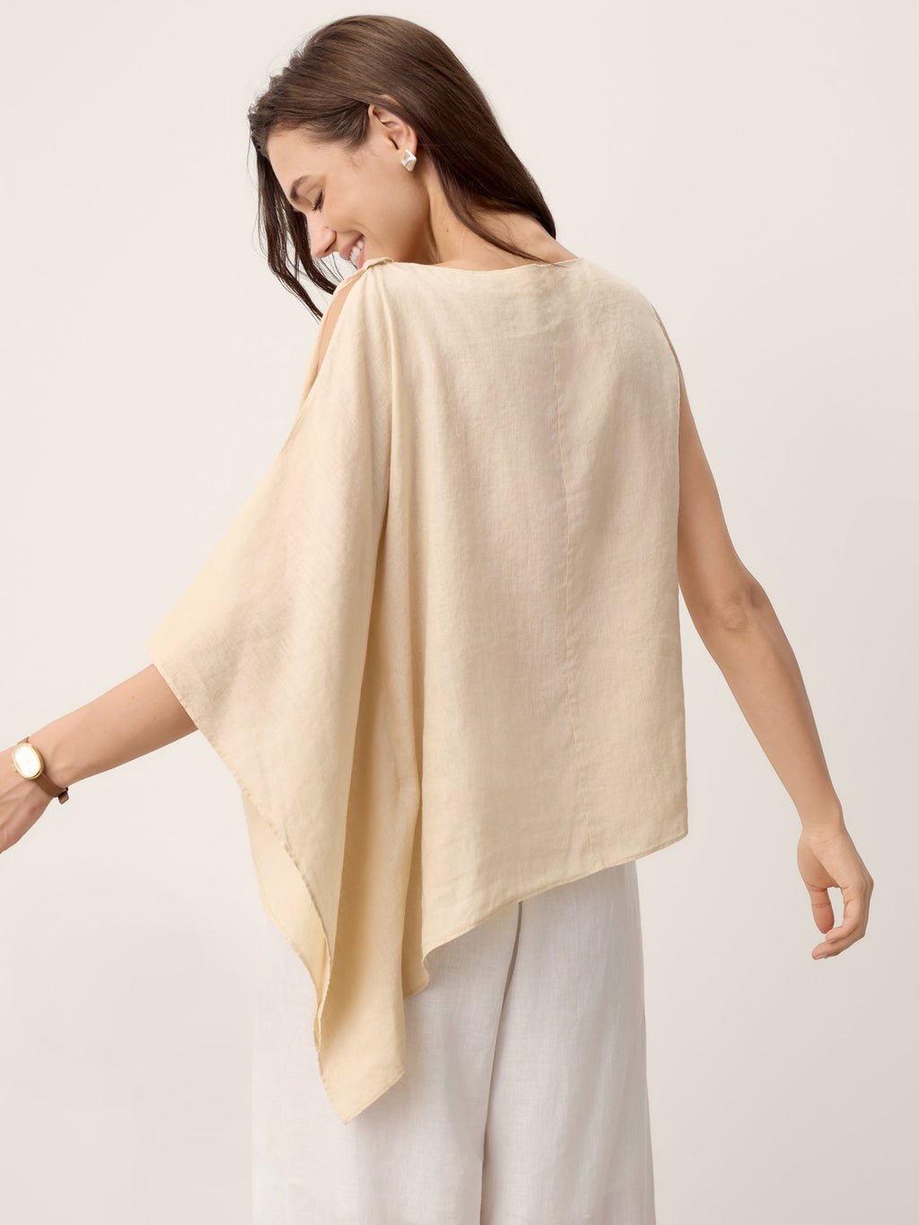 100% Linen Cowl-Neck Asymmetric Top LEVINA