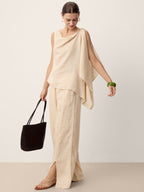 100% Linen Cowl-Neck Asymmetric Top LEVINA