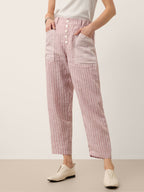 100% Linen Striped Patch Pocket Tapered Pants NERISSAH