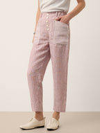100% Linen Striped Patch Pocket Tapered Pants NERISSAH