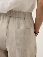 100% Linen Cutwork Side Detail Elasticated Waist Cropped Wide Leg Pants RAMONA