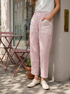 100% Linen Striped Patch Pocket Tapered Pants NERISSAH