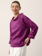 100% Linen Draped Neck Top HOLLIS