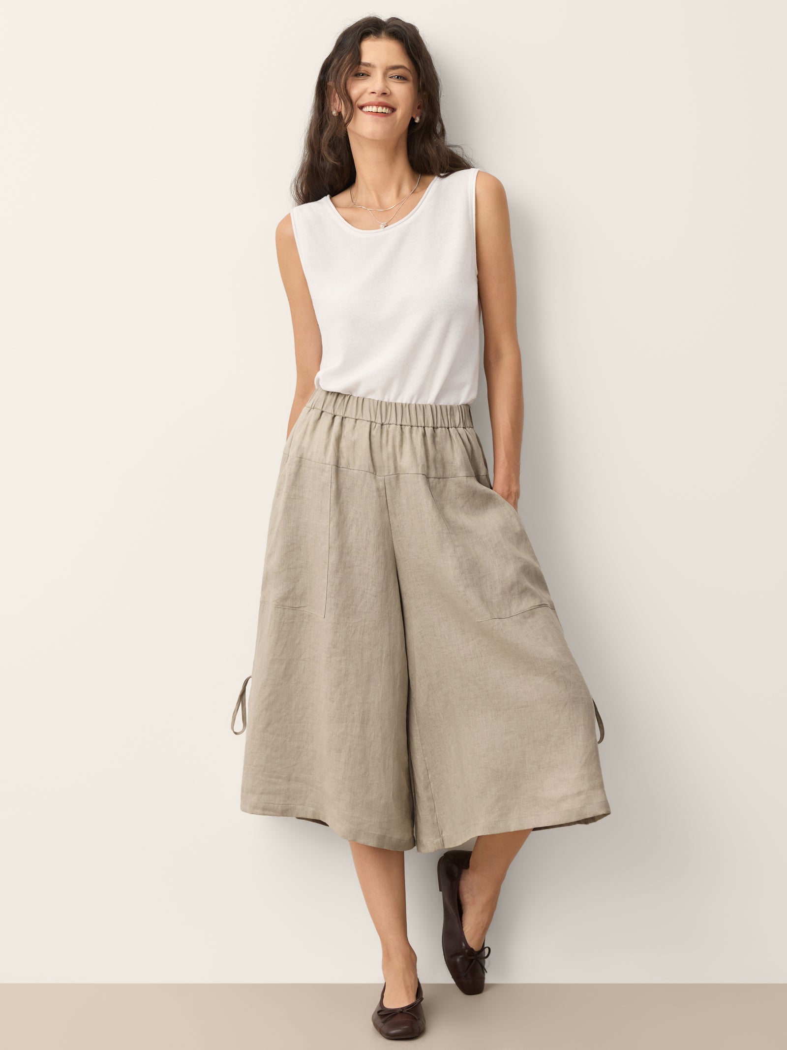 100% Linen Drawstring Hem Elasticated Waist Balloon Pants CALANTHE