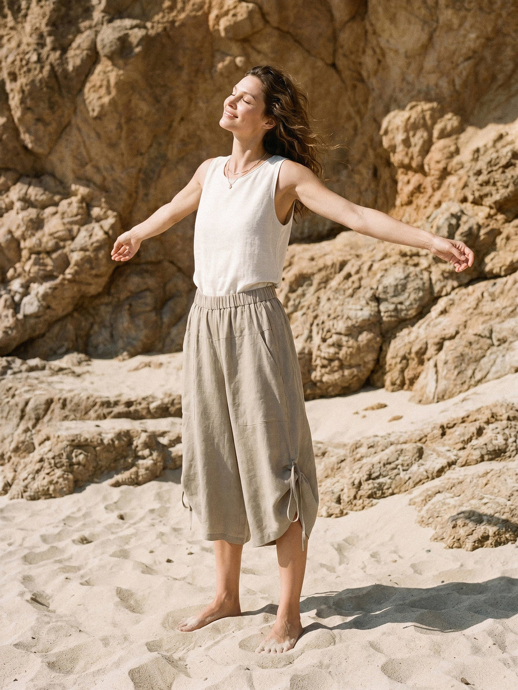 100% Linen Drawstring Hem Elasticated Waist Balloon Pants CALANTHE